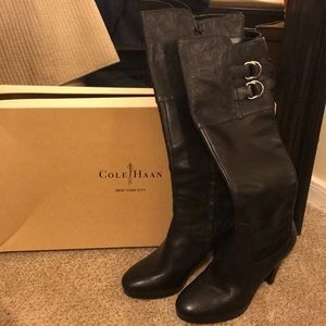 Cole Haan black leather knew high boots